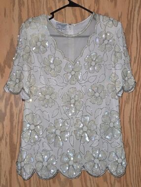 Vintage Ste’nay Hand-Beaded Silk Floral Blouse